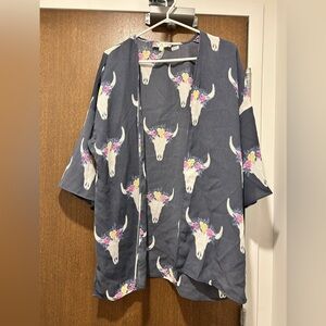 Pink Rose Navy Floral Skull Kimono